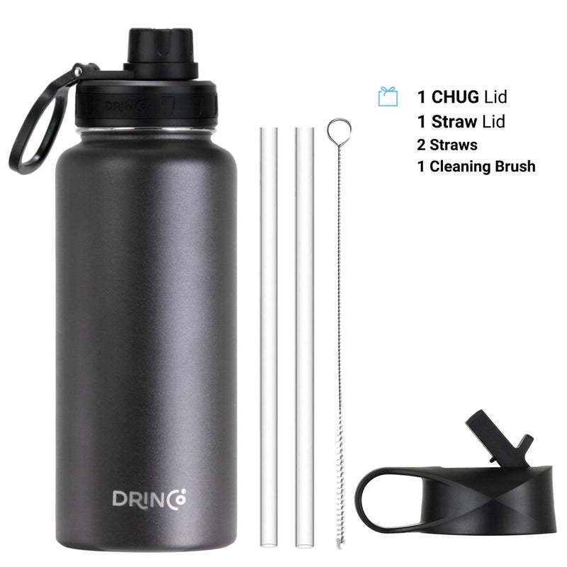 DRINCO Stainless Steel Water Bottle Spout Lid Vacuum Insulated Double Wall Water Bottle Wide Mouth (40oz 32oz 22oz 18oz 14oz) Leak Proof Keep Cold Sport Camping Hiking (32 oz, 32oz Black) - Image 2